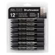 Opakowanie Brush marker komplet 12+1 GREYS, odcienie szarości 0290031
(1x warm grey nr od 1-5, 1x cool grey nr od 1-5, 2x black, 1x blender)