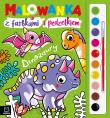 Malowanka z farbkami i pędzelkiem. Dinozaury. Autor: Podgórska Anna. Dadada.pl Okładka książki Malowanka z farbkami i pędzelkiem. Dinozaury