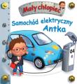 Mały chłopiec. Samochód elektryczny Antka. Autor: Beaumont Emilie, Nathalie Belineau. Dadada.pl Okładka książki Mały chłopiec. Samochód elektryczny Antka