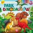 Park dinozaurów. Koloruję i naklejam. Autor:   Praca zbiorowa. Dadada.pl Okładka książki Park dinozaurów. Koloruję i naklejam
