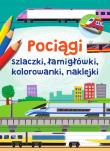 Pociągi szlaczki, łamigłówki, kolorowanki, naklejki. Autor: Brydak Piotr. Dadada.pl Okładka książki Pociągi szlaczki, łamigłówki, kolorowanki, naklejki