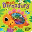 Wesołe dinozaury. Książeczka z cekinami. Autor: Grażyna Wasilewicz. Dadada.pl Okładka książki Wesołe dinozaury. Książeczka z cekinami