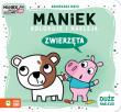 Maniek koloruje i nakleja. Zwierzęta. Autor: Agnieszka Matz. Dadada.pl Okładka książki Maniek koloruje i nakleja. Zwierzęta