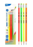 Opakowanie Ołówek neonowy HB z gumką 4szt DELI