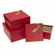 Opakowanie Pudełko kwadrat z kokardą 3szt czerwony ROZETTE